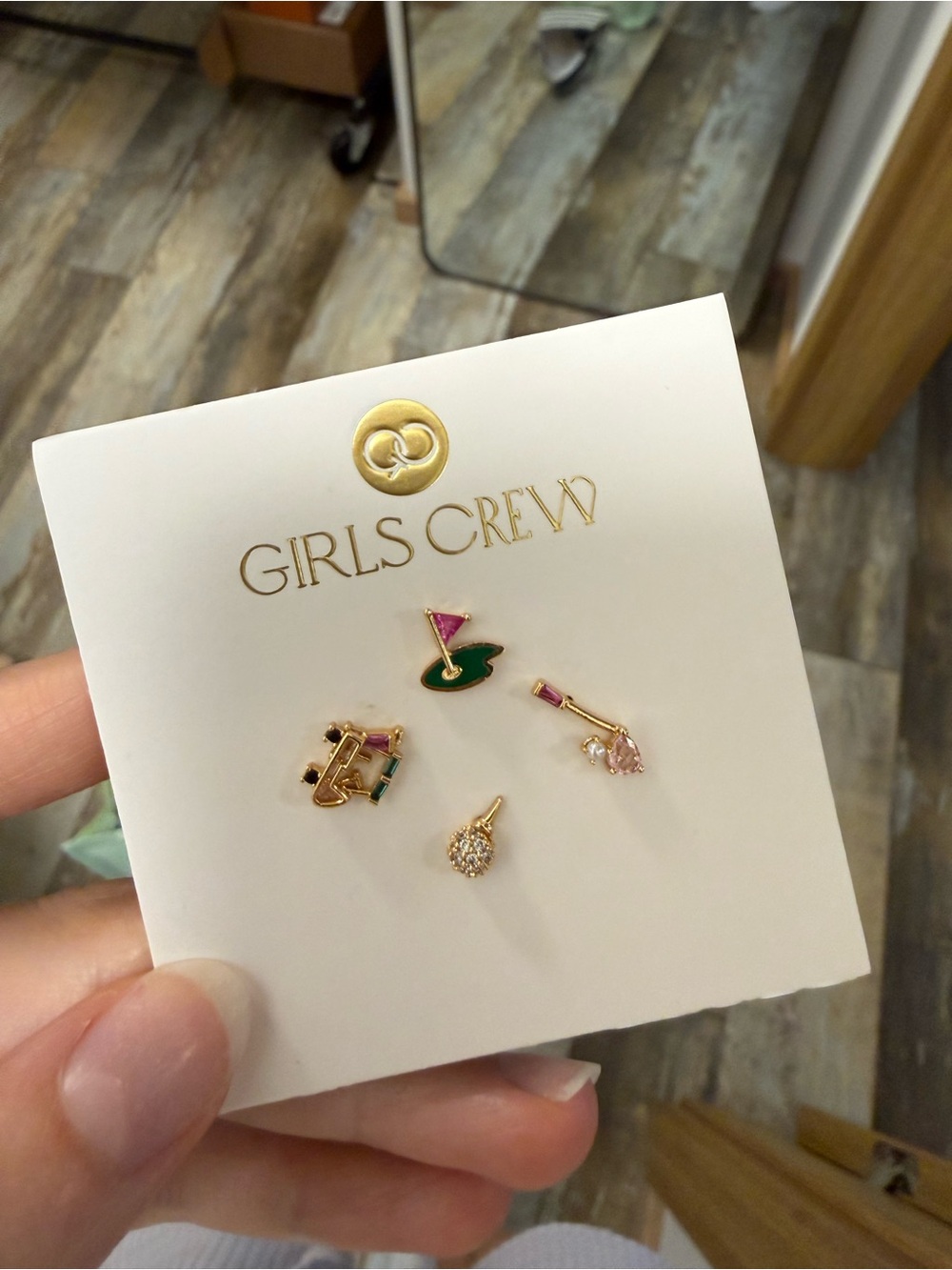 NWT Gold Golf Charm Earring Set - Pink & Green